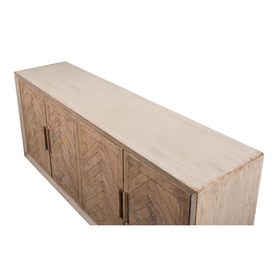 Chevron Reclaimed Wood Buffet Cabinet - English Georgian America
