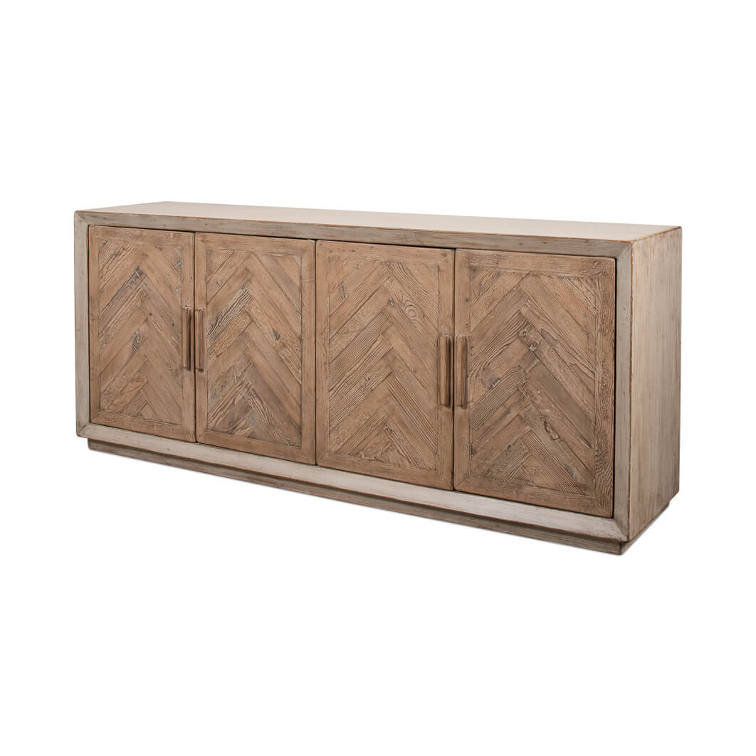 Chevron Reclaimed Wood Buffet Cabinet - English Georgian America