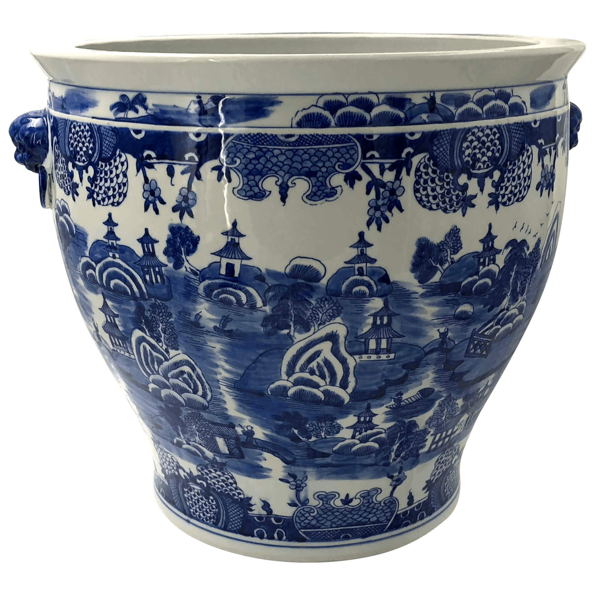Chinese Blue and White Fishbowl Planter - English Georgian America