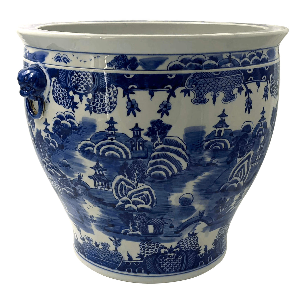 Chinese Blue and White Fishbowl Planter - English Georgian America