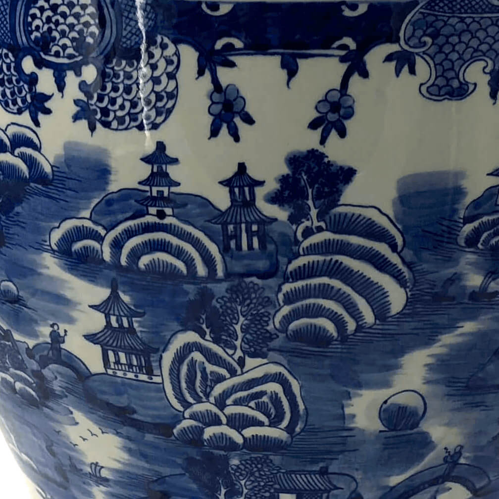 Chinese Blue and White Fishbowl Planter - English Georgian America