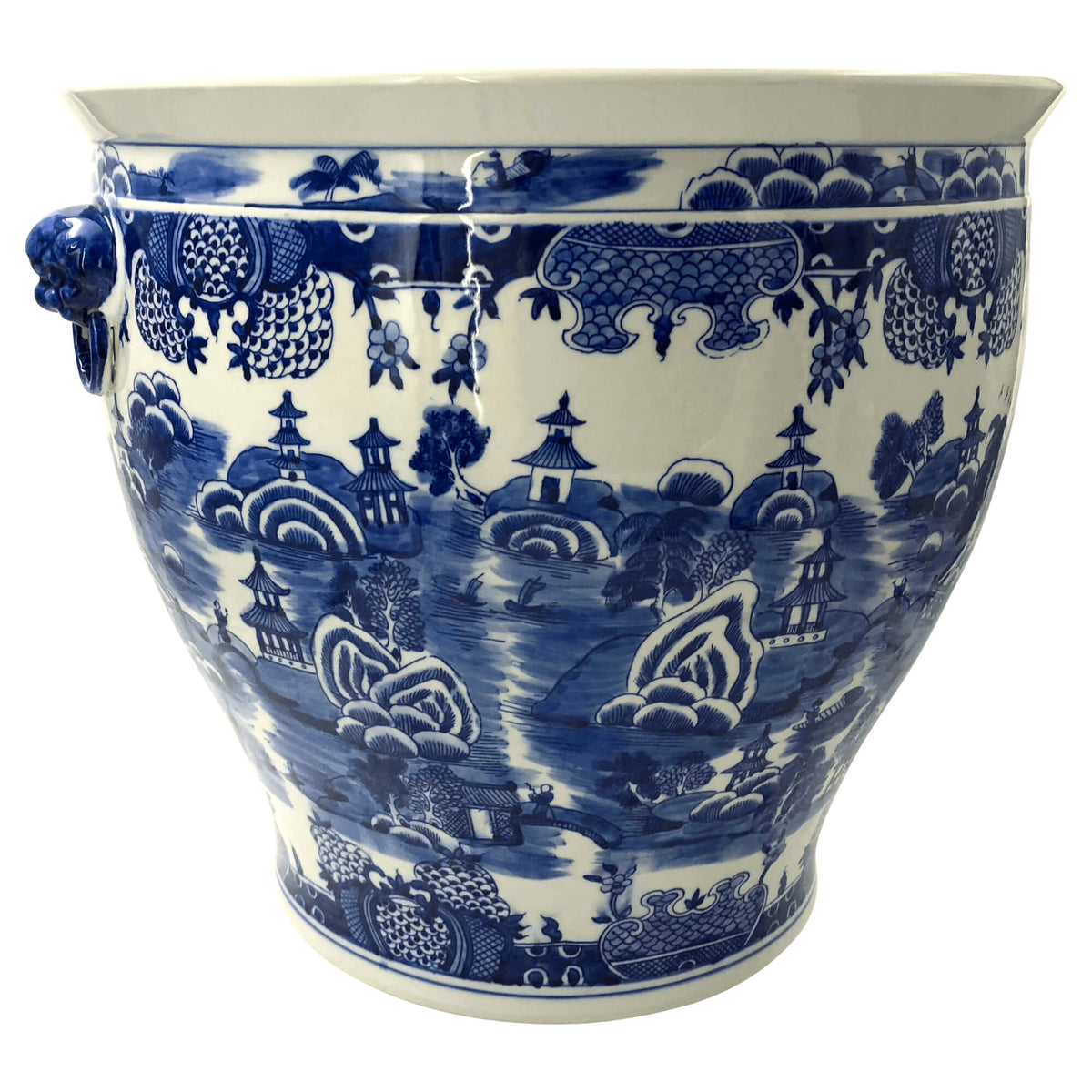 Chinese Blue and White Fishbowl Planter - English Georgian America
