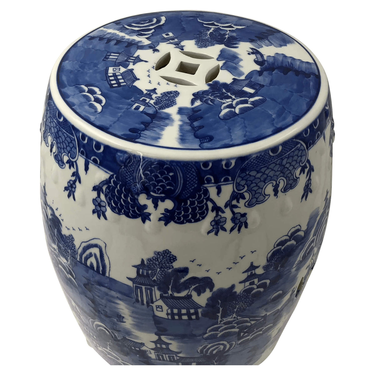 Chinese Blue and White Porcelain Garden Stool - English Georgian America