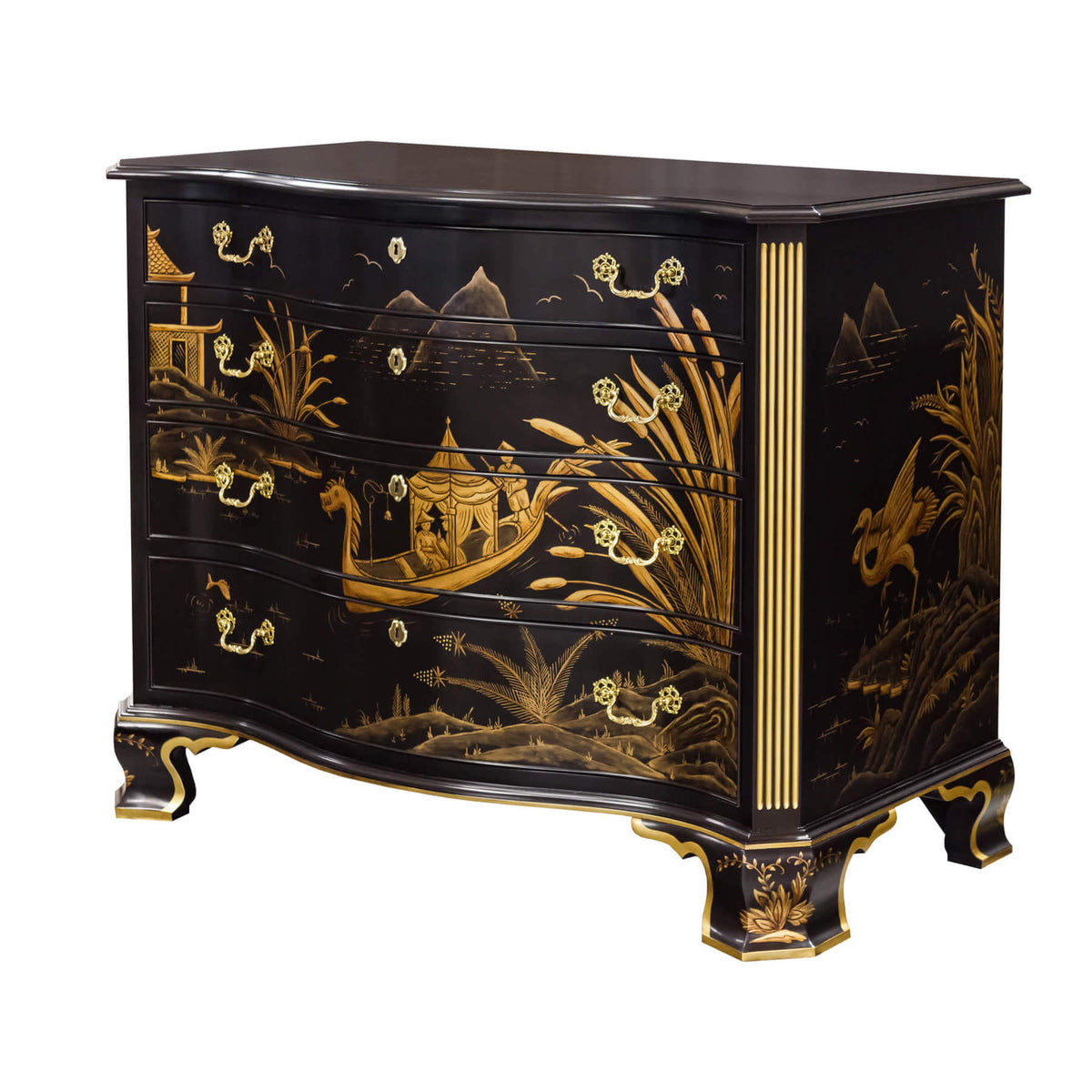 Chippendale Chinoiserie Serpentine Chest - English Georgian America