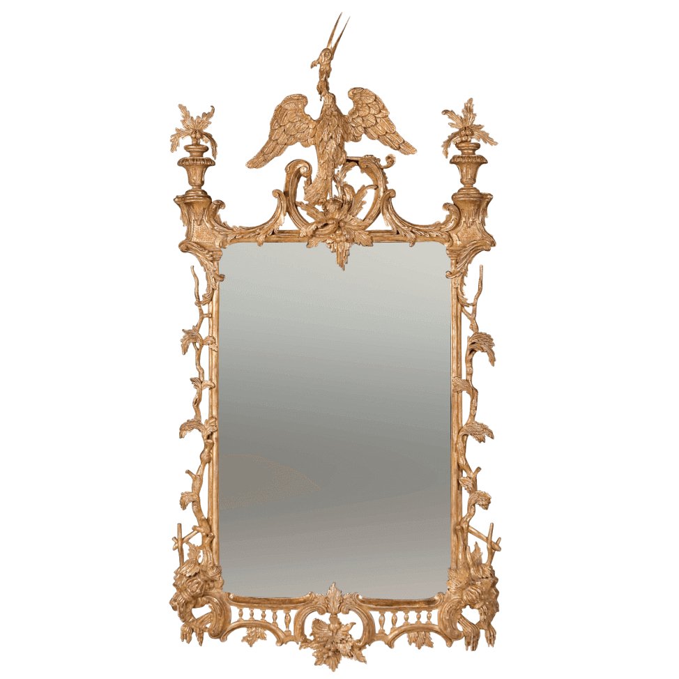 Chippendale Mirror with Ho Ho Bird Surmount - English Georgian America
