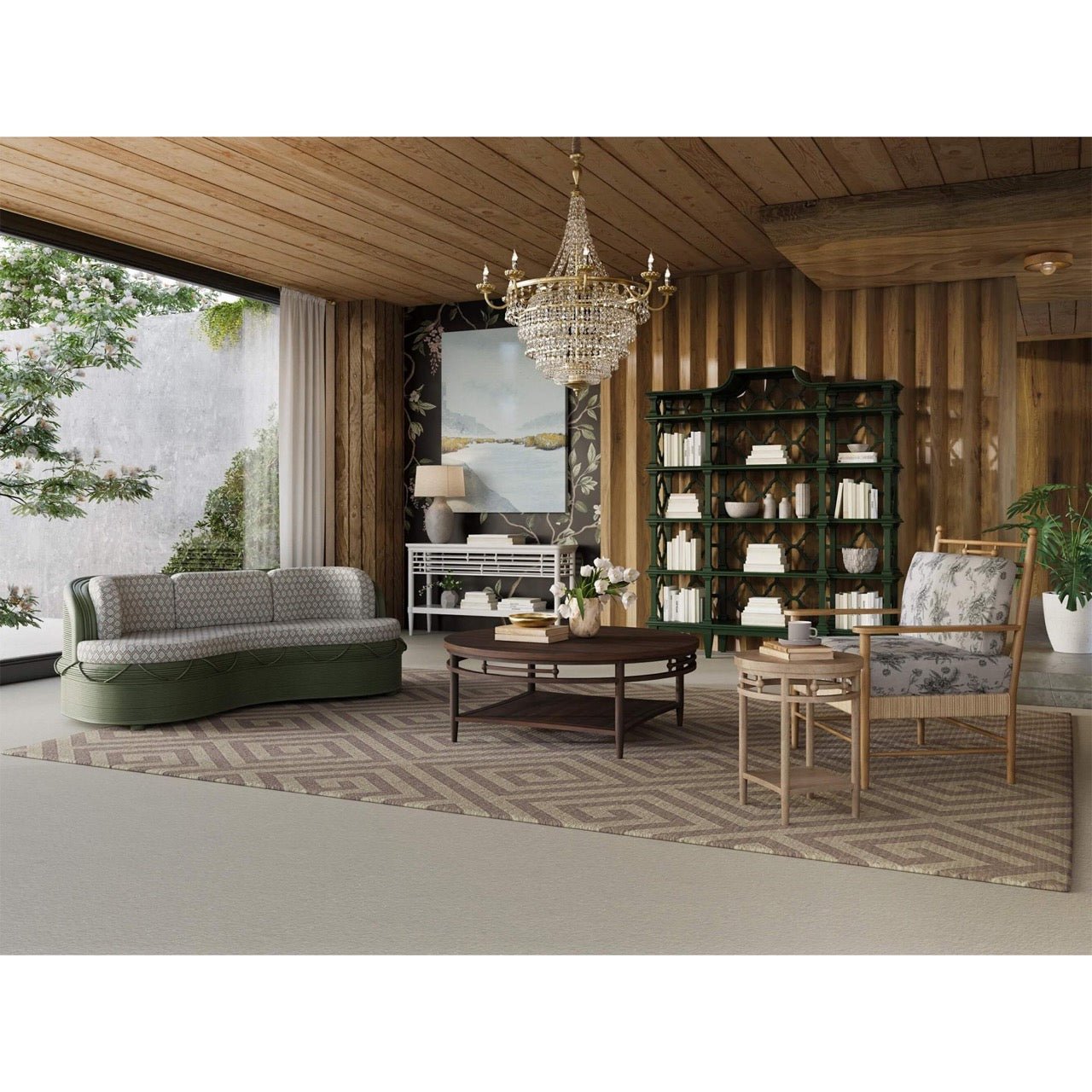 Chippendale Pagoda Style Trellis Bookshelf – Emerald Green Etagere - English Georgian America