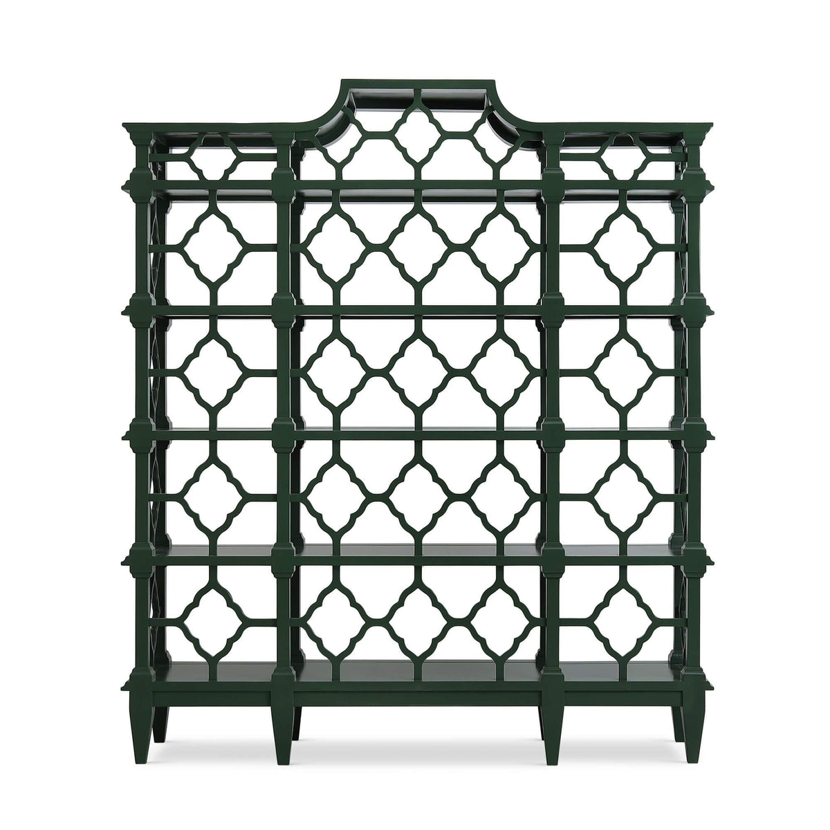 Chippendale Pagoda Style Trellis Bookshelf – Emerald Green Etagere - English Georgian America