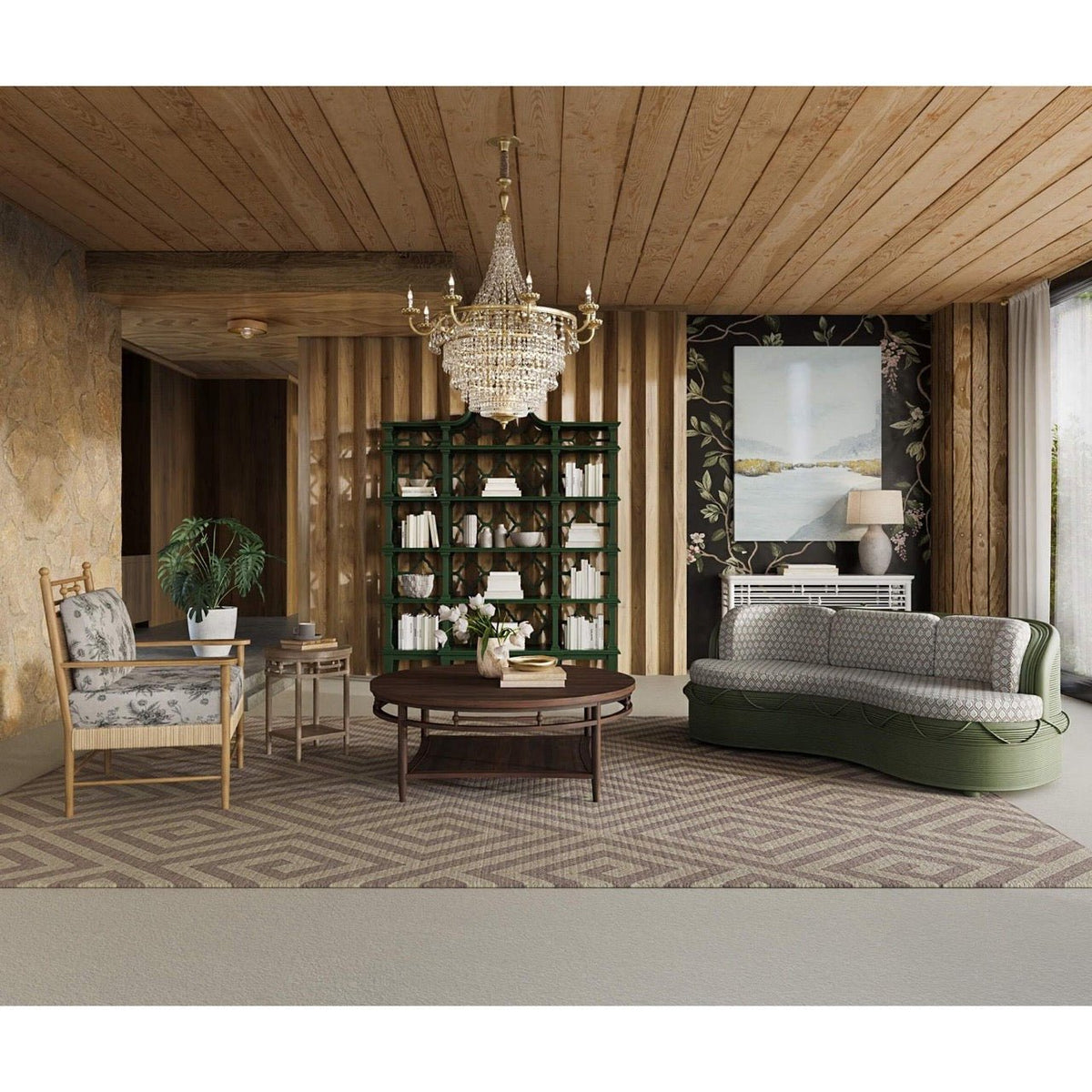 Chippendale Pagoda Style Trellis Bookshelf – Emerald Green Etagere - English Georgian America