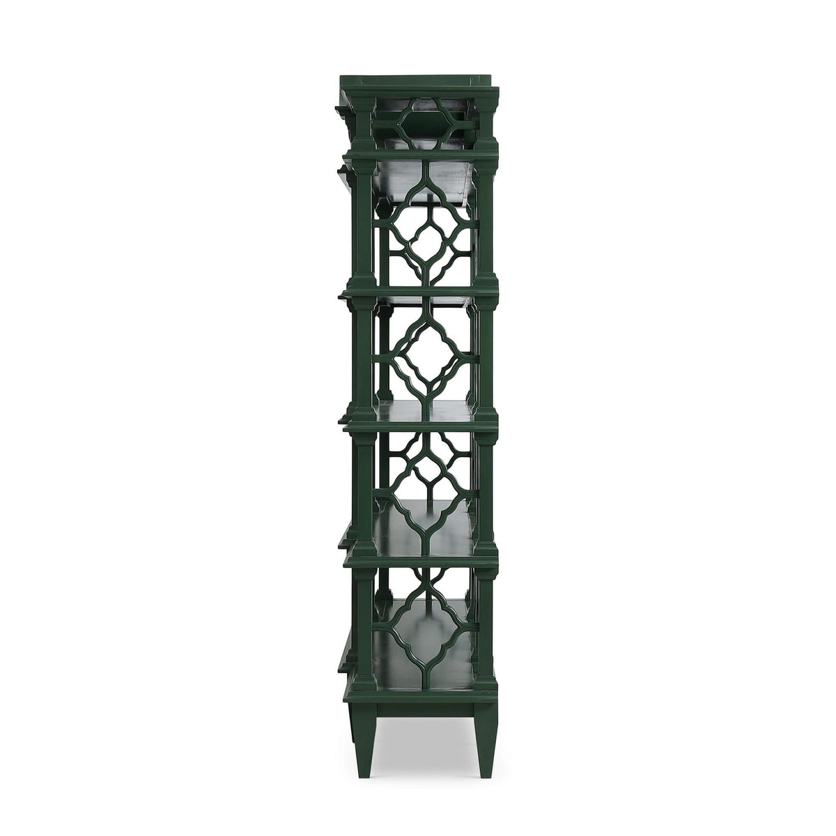 Chippendale Pagoda Style Trellis Bookshelf – Emerald Green Etagere - English Georgian America