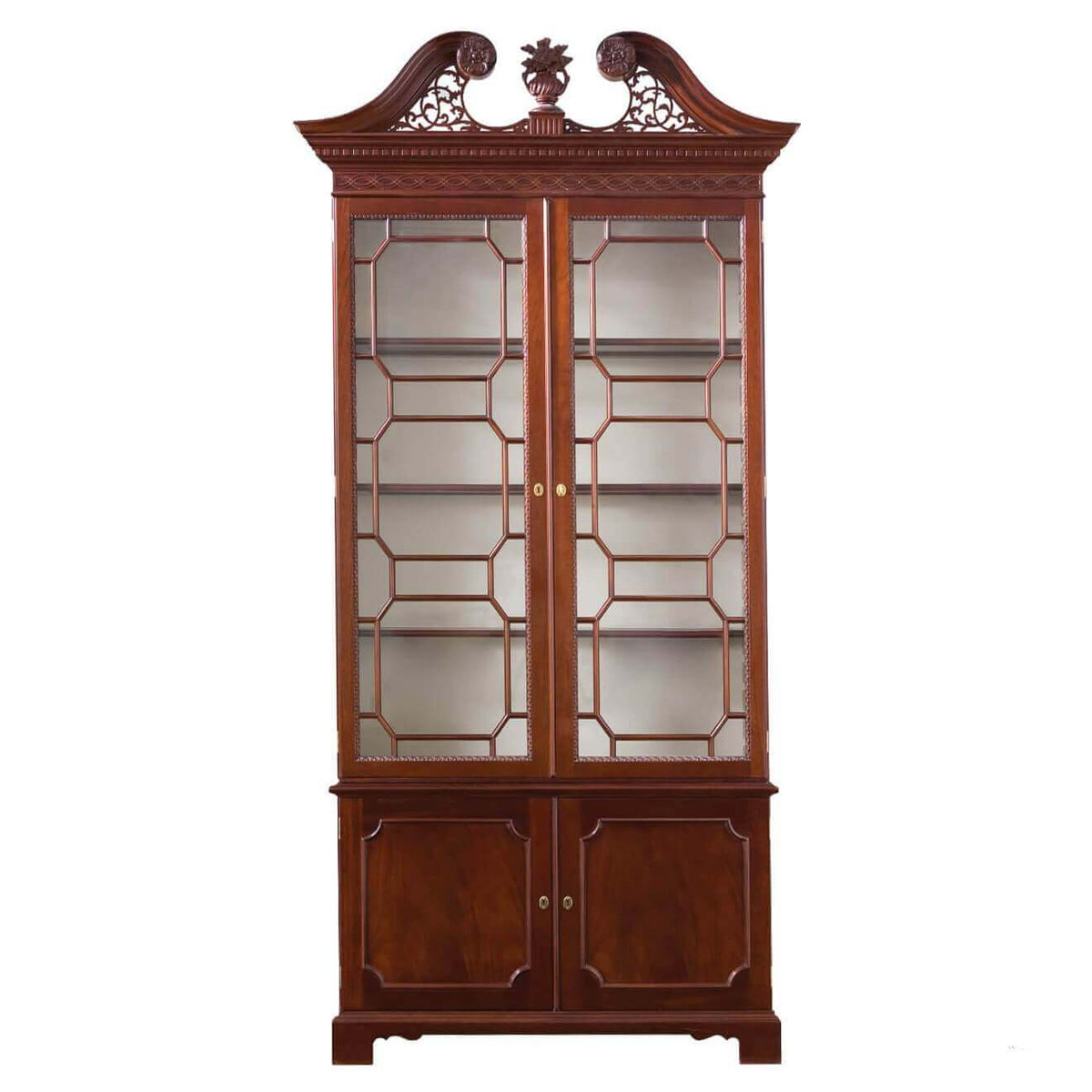 Chippendale Style Scroll Top Bookcase - English Georgian America