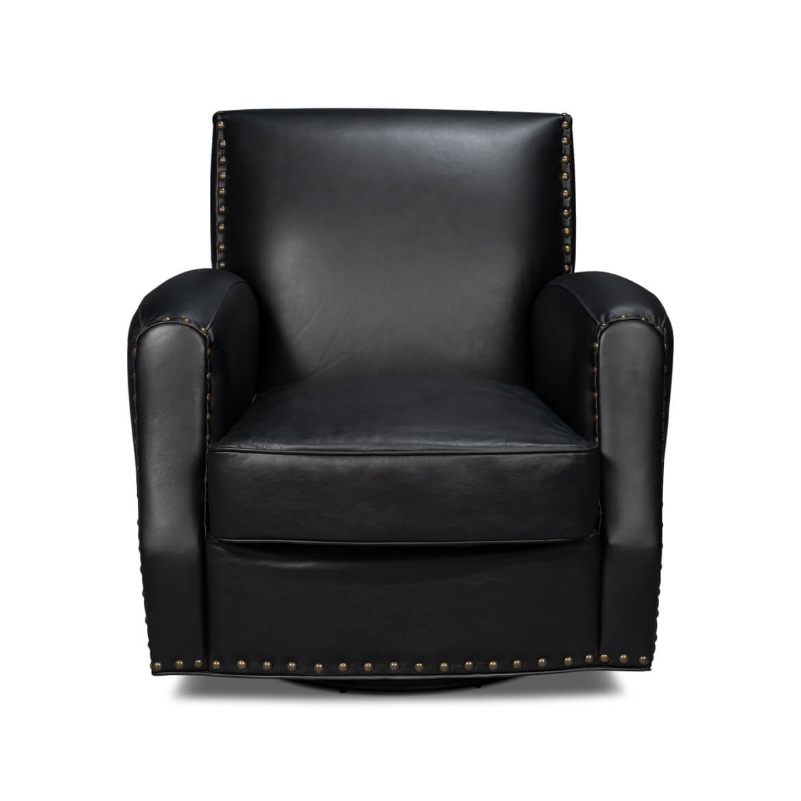 Classic Black Leather Swivel Armchair - English Georgian America