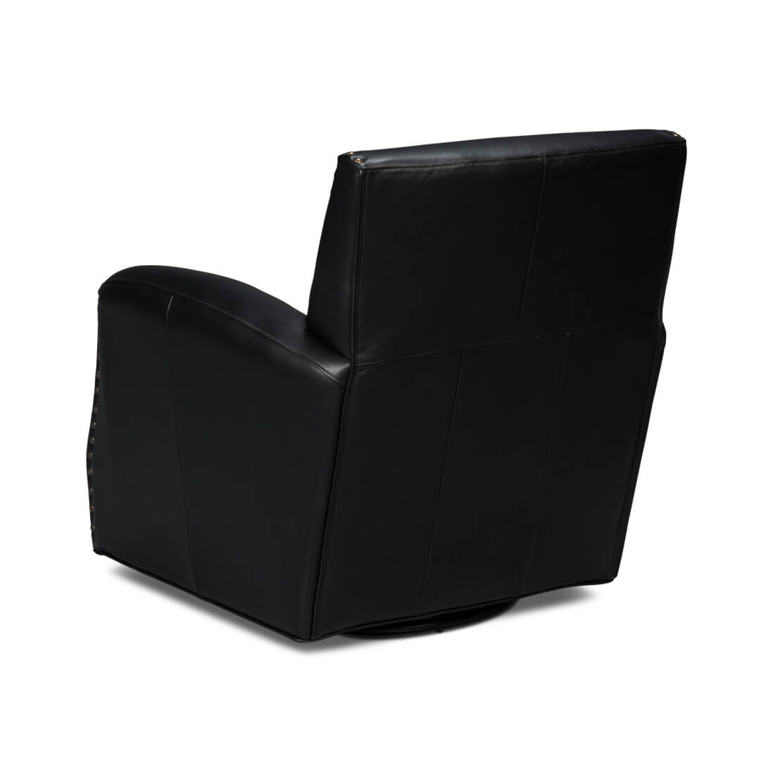 Classic Black Leather Swivel Armchair - English Georgian America