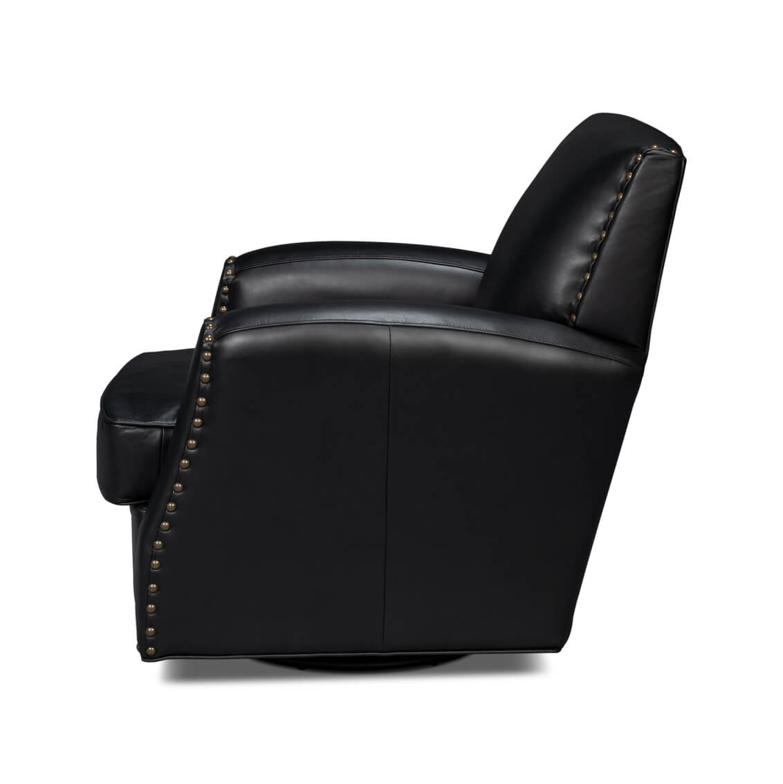 Classic Black Leather Swivel Armchair - English Georgian America