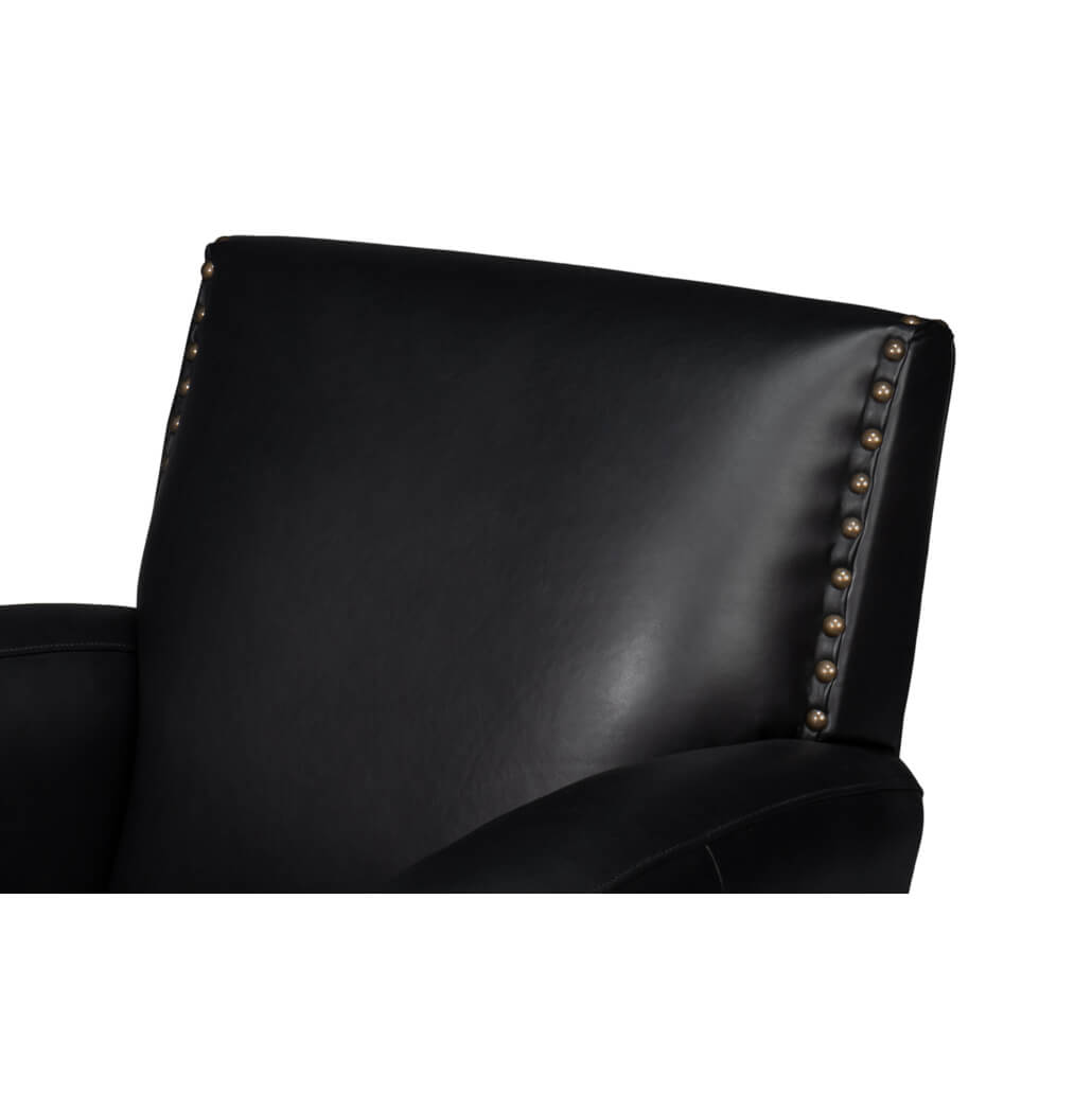 Classic Black Leather Swivel Armchair - English Georgian America