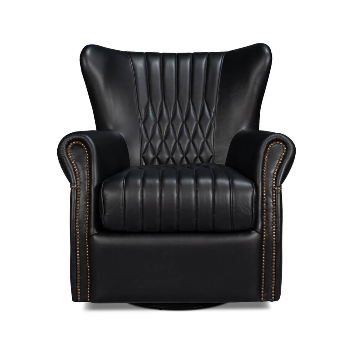 Classic Black Leather Swivel Chair - English Georgian America