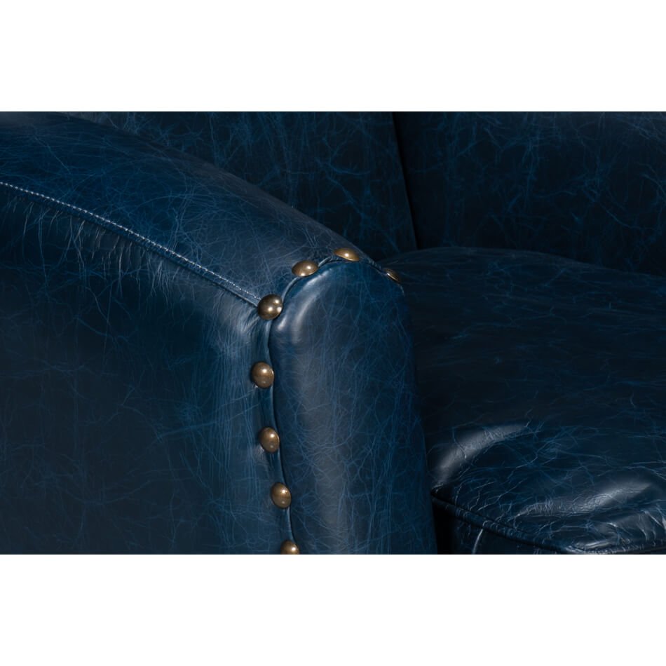 Classic Blue Leather Swivel Armchair - English Georgian America