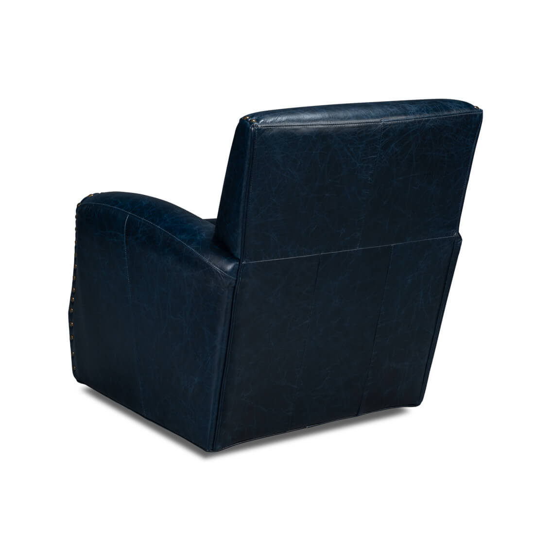 Classic Blue Leather Swivel Armchair - English Georgian America
