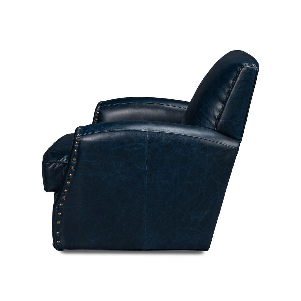 Classic Blue Leather Swivel Armchair - English Georgian America