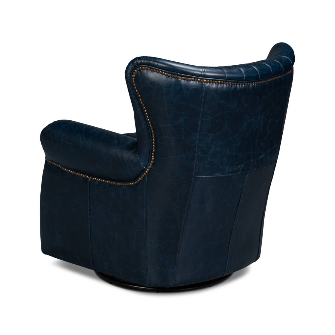 Classic Blue Leather Swivel Chair - English Georgian America