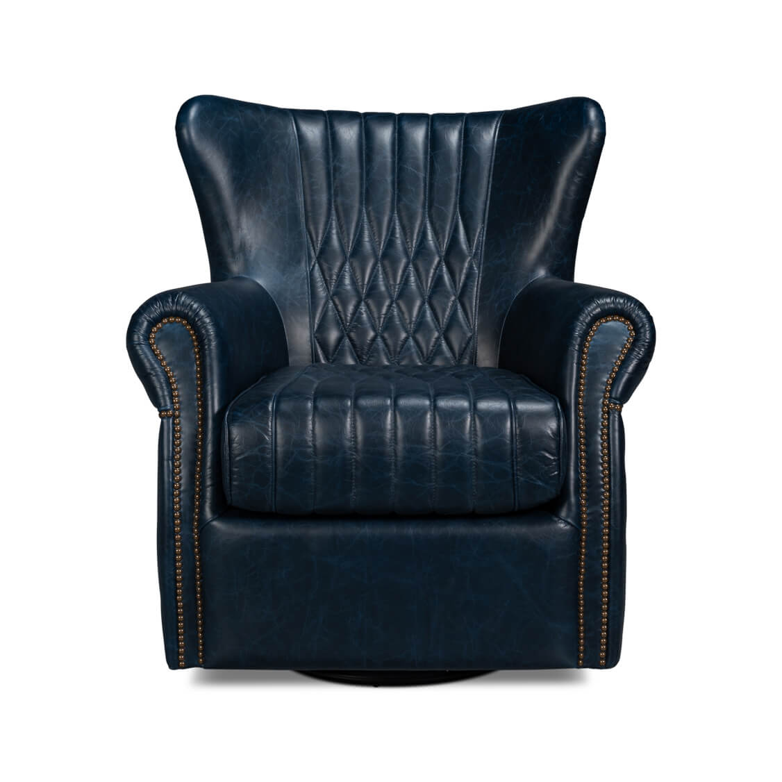 Classic Blue Leather Swivel Chair - English Georgian America