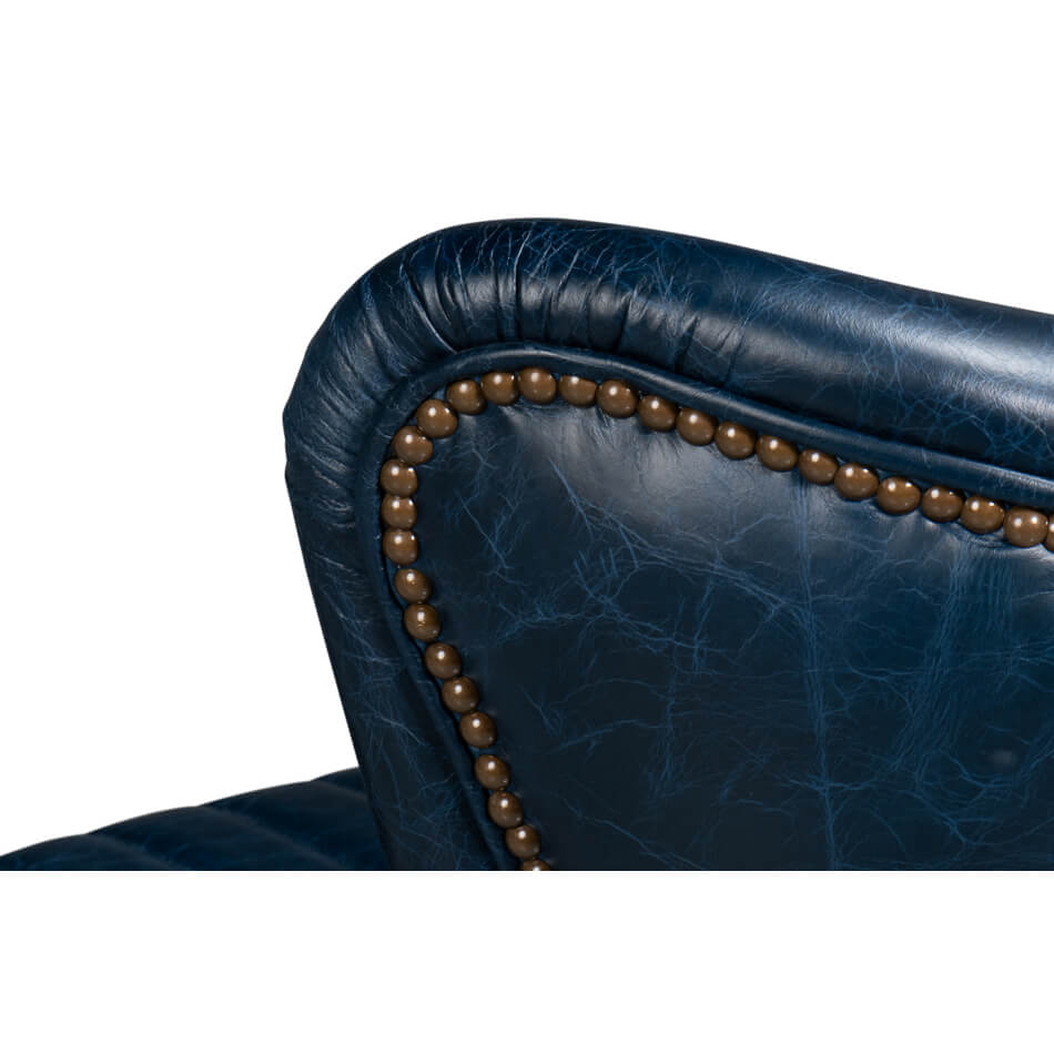 Classic Blue Leather Swivel Chair - English Georgian America