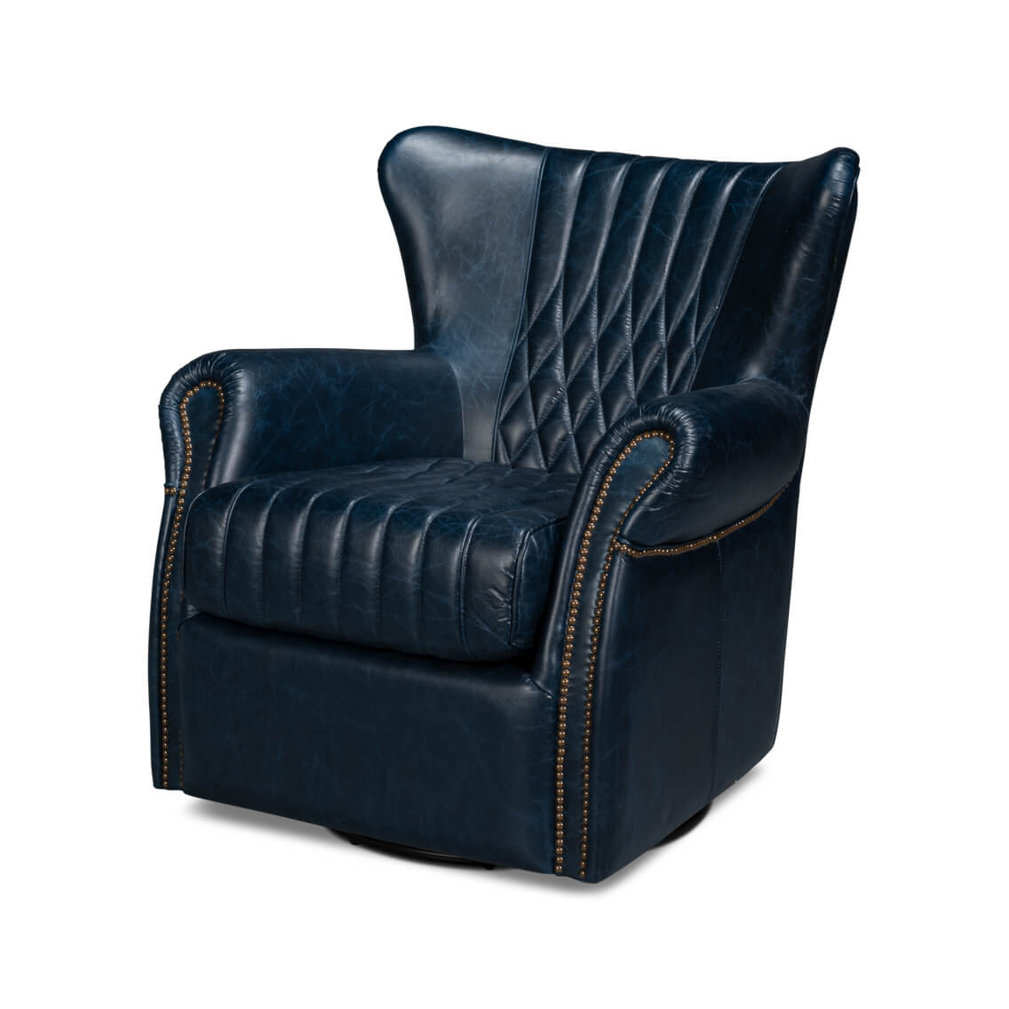 Classic Blue Leather Swivel Chair - English Georgian America