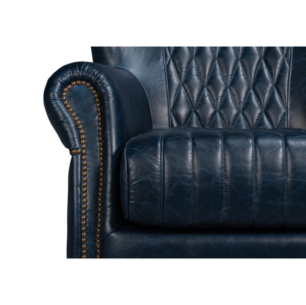 Classic Blue Leather Swivel Chair - English Georgian America