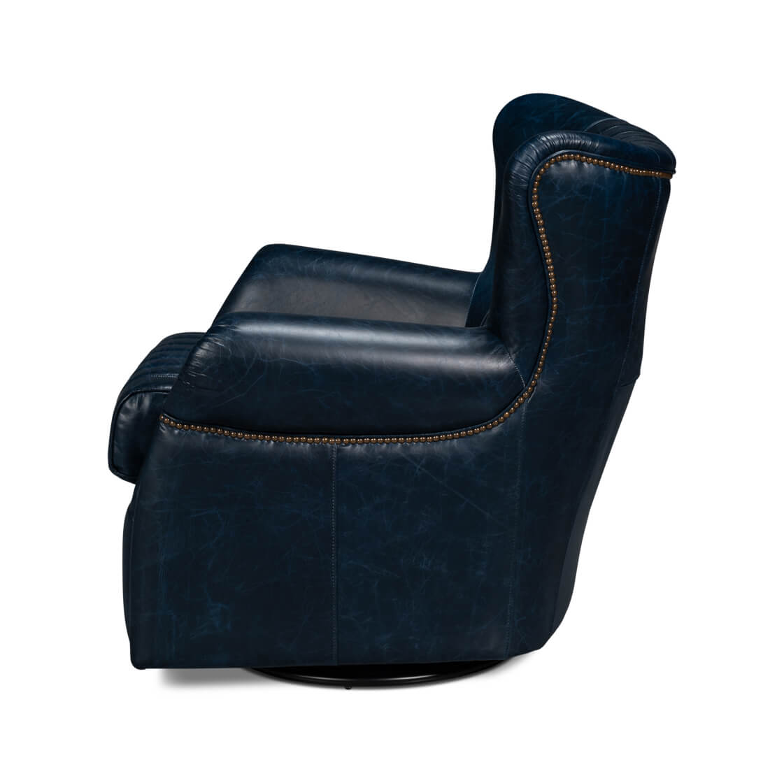 Classic Blue Leather Swivel Chair - English Georgian America