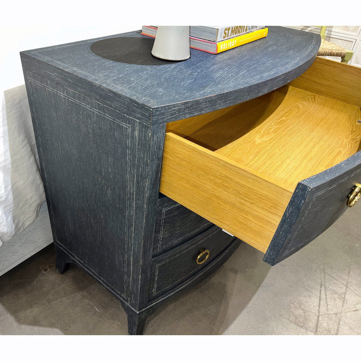 Classic Blue Painted Bedside Chest - English Georgian America