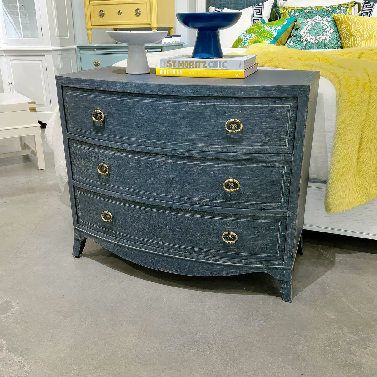 Classic Blue Painted Bedside Chest - English Georgian America