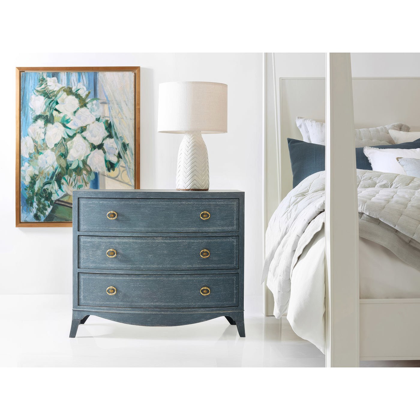 Classic Blue Painted Bedside Chest - English Georgian America