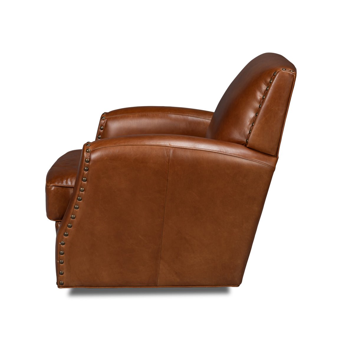 Classic Brown Leather Swivel Armchair - English Georgian America