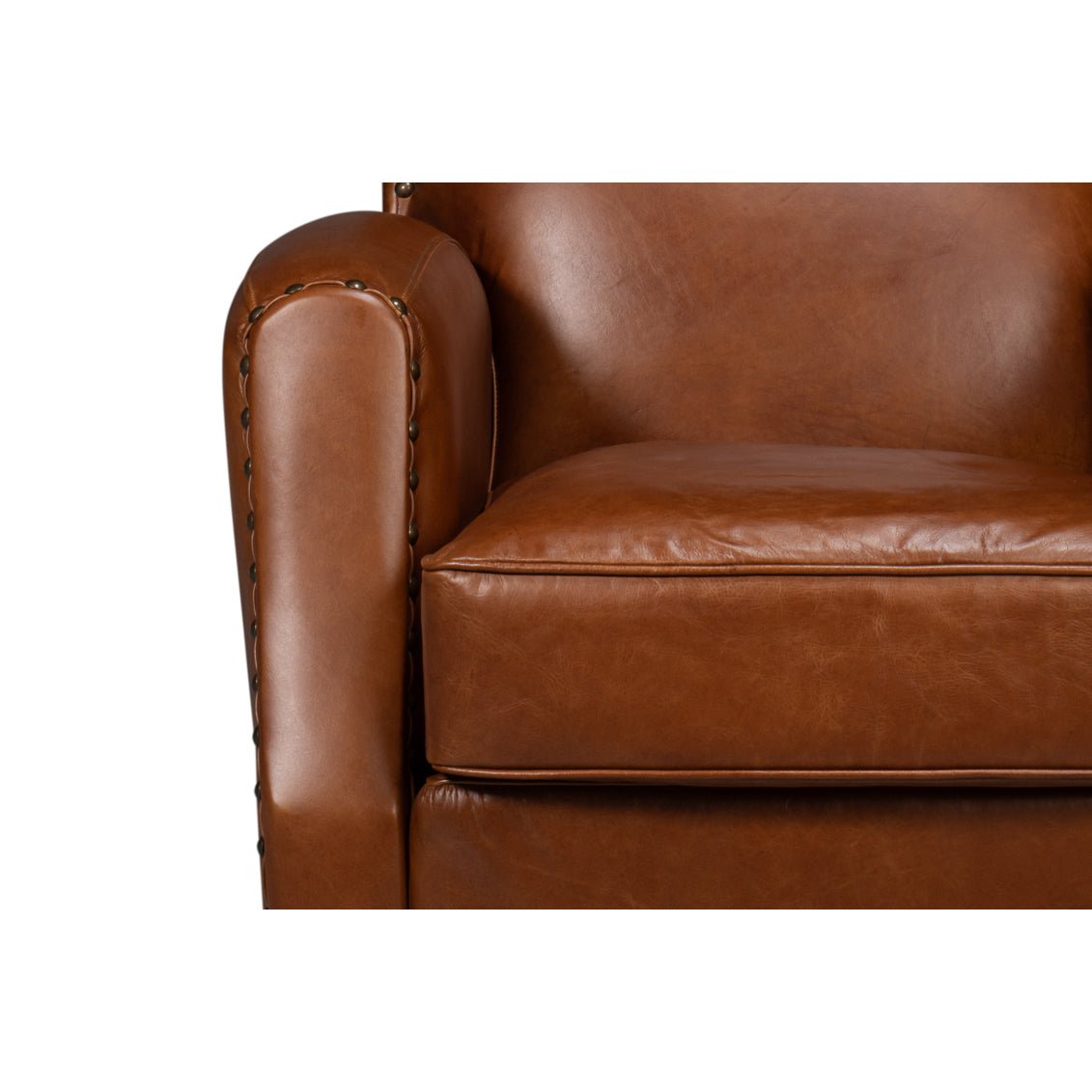 Classic Brown Leather Swivel Armchair - English Georgian America