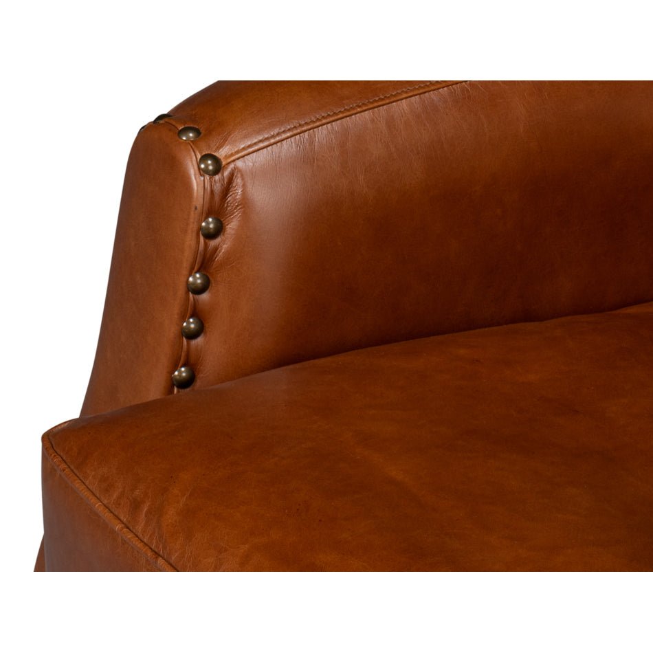 Classic Brown Leather Swivel Armchair - English Georgian America