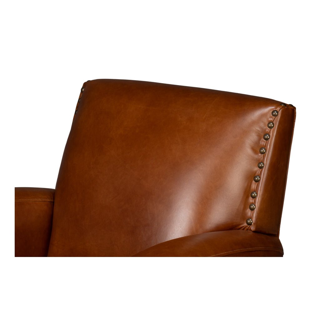 Classic Brown Leather Swivel Armchair - English Georgian America