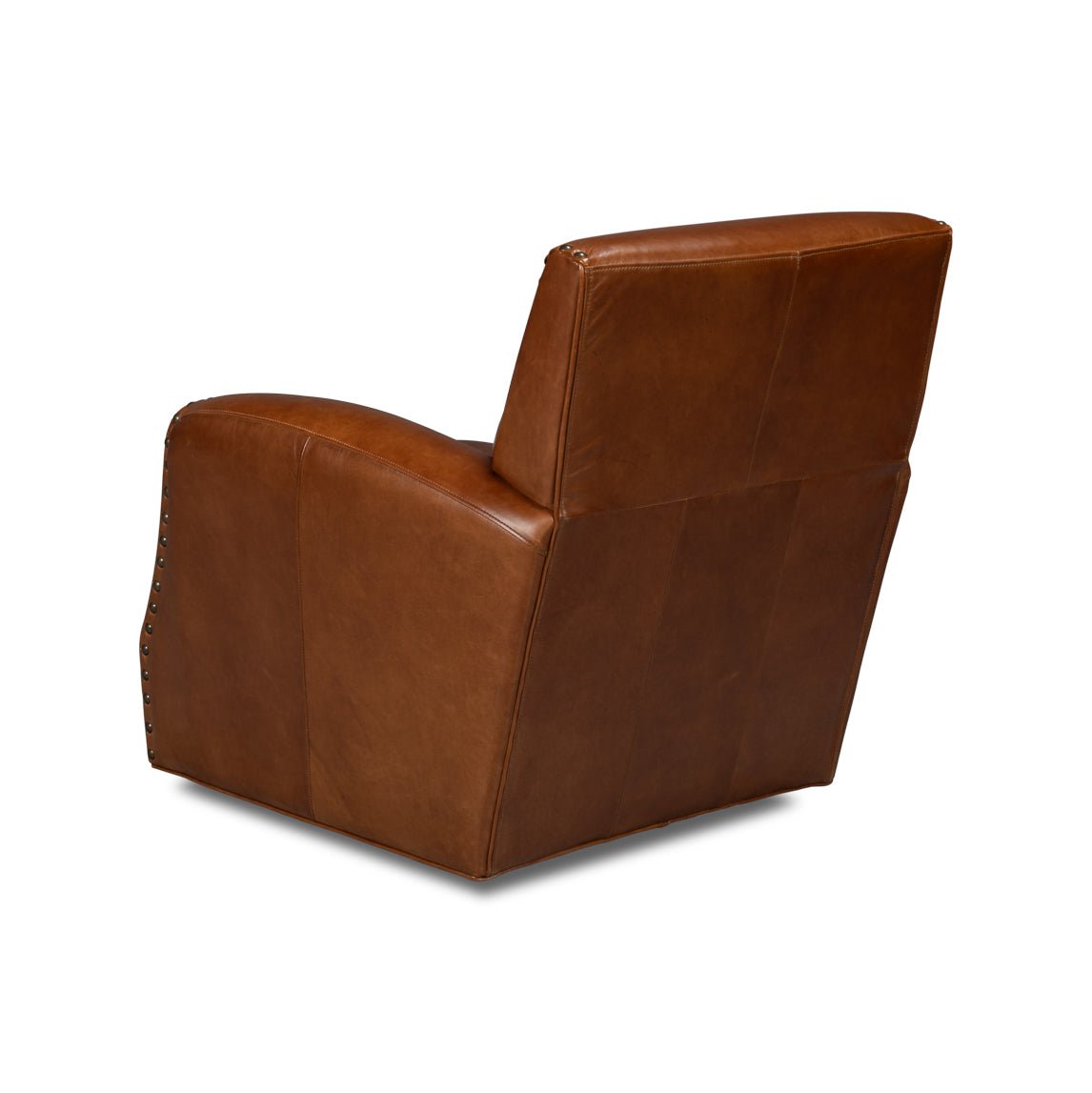 Classic Brown Leather Swivel Armchair - English Georgian America
