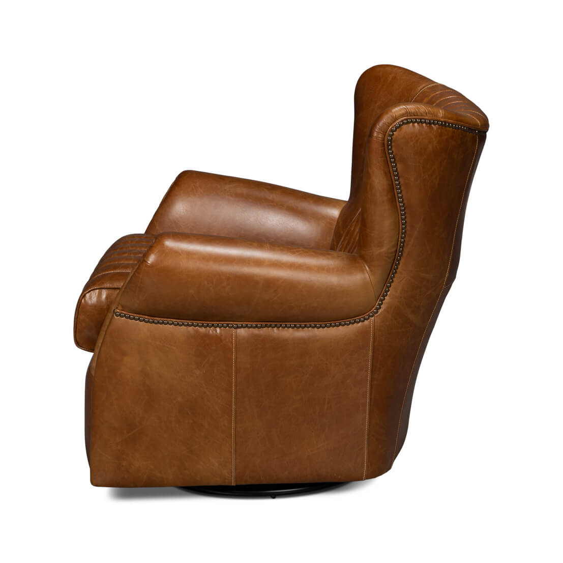 Classic Brown Leather Swivel Chair - English Georgian America