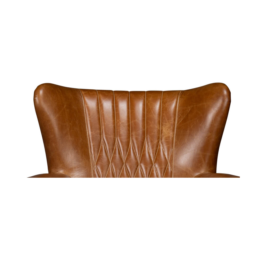 Classic Brown Leather Swivel Chair - English Georgian America