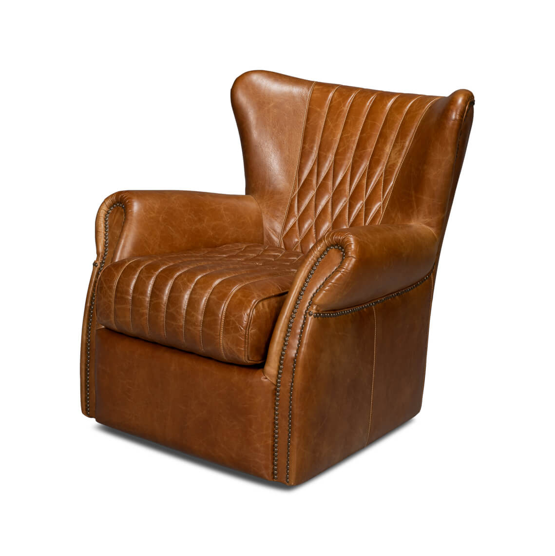 Classic Brown Leather Swivel Chair - English Georgian America