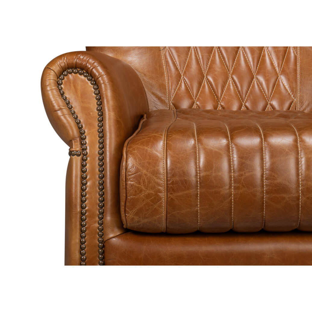Classic Brown Leather Swivel Chair - English Georgian America