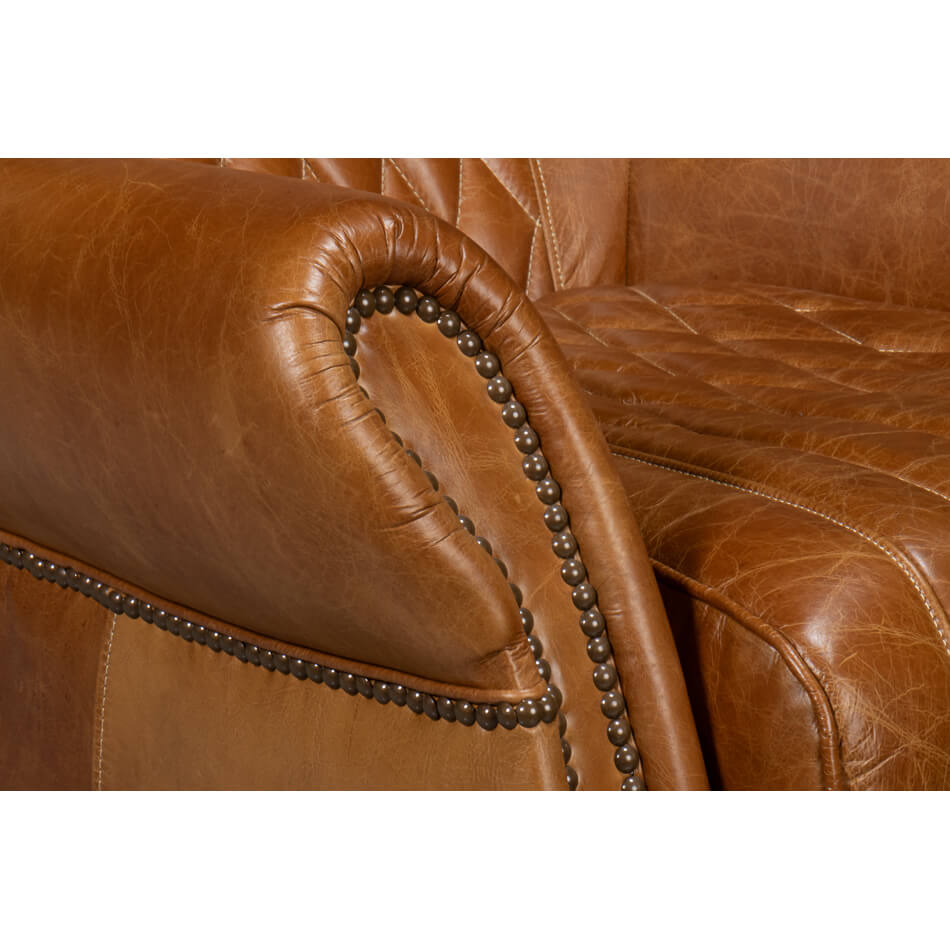 Classic Brown Leather Swivel Chair - English Georgian America