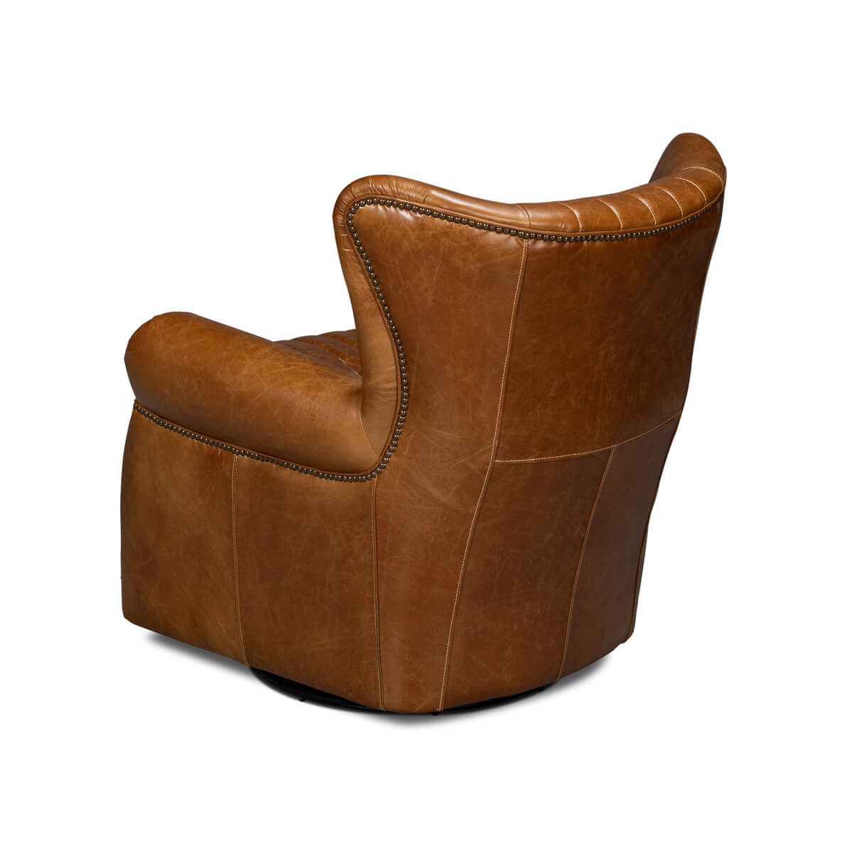 Classic Brown Leather Swivel Chair - English Georgian America