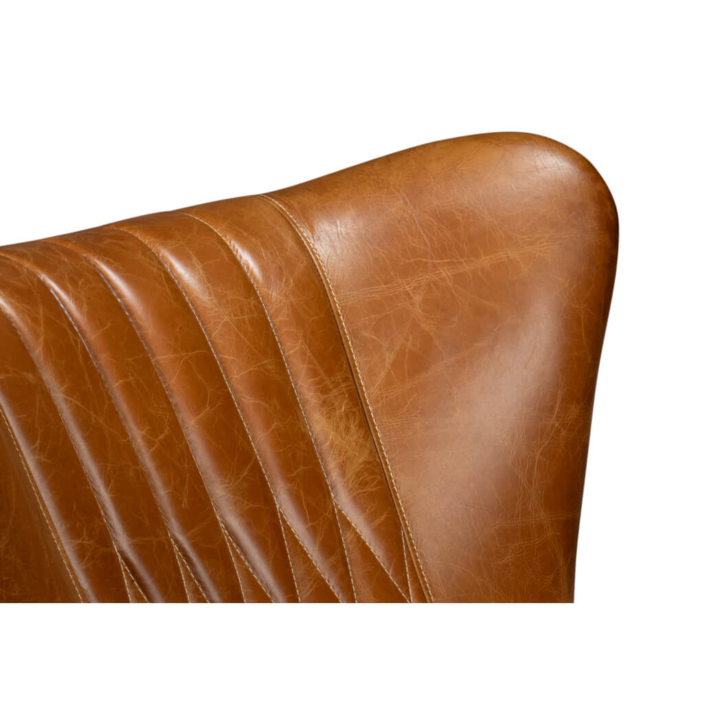 Classic Brown Leather Swivel Chair - English Georgian America