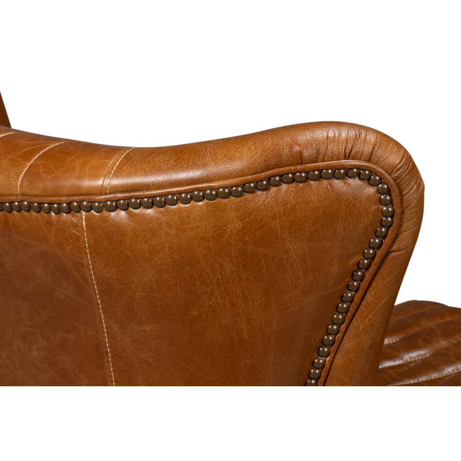 Classic Brown Leather Swivel Chair - English Georgian America