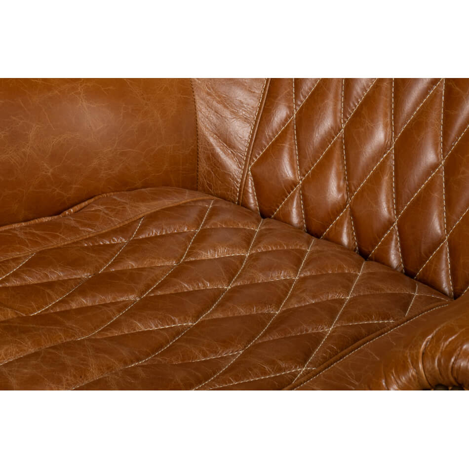 Classic Brown Leather Swivel Chair - English Georgian America