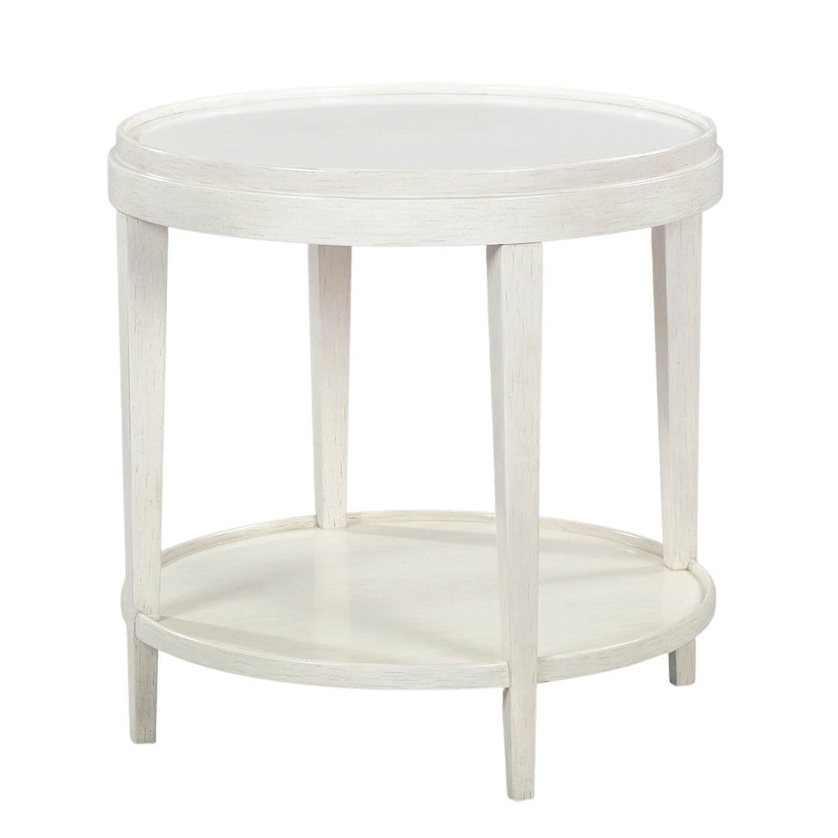 Classic Distressed White Round End Table - English Georgian America