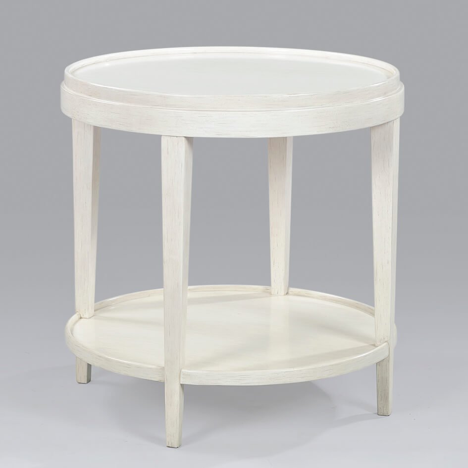Classic Distressed White Round End Table - English Georgian America