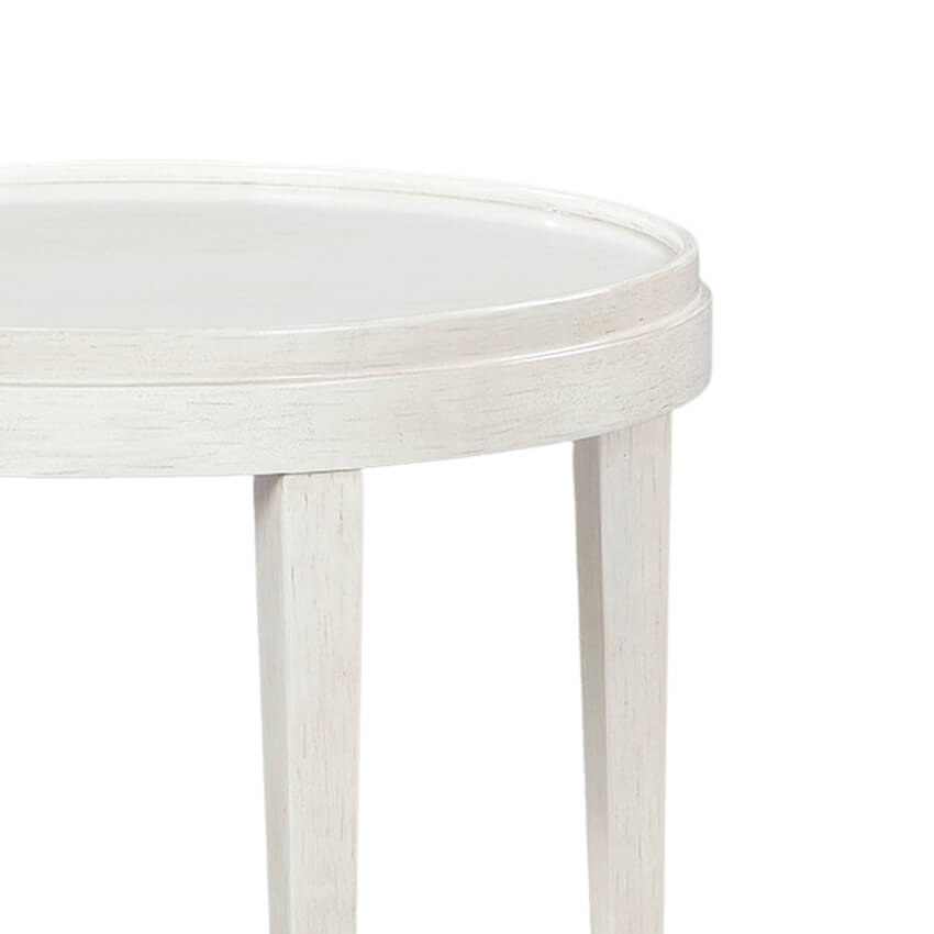 Classic Distressed White Round End Table - English Georgian America