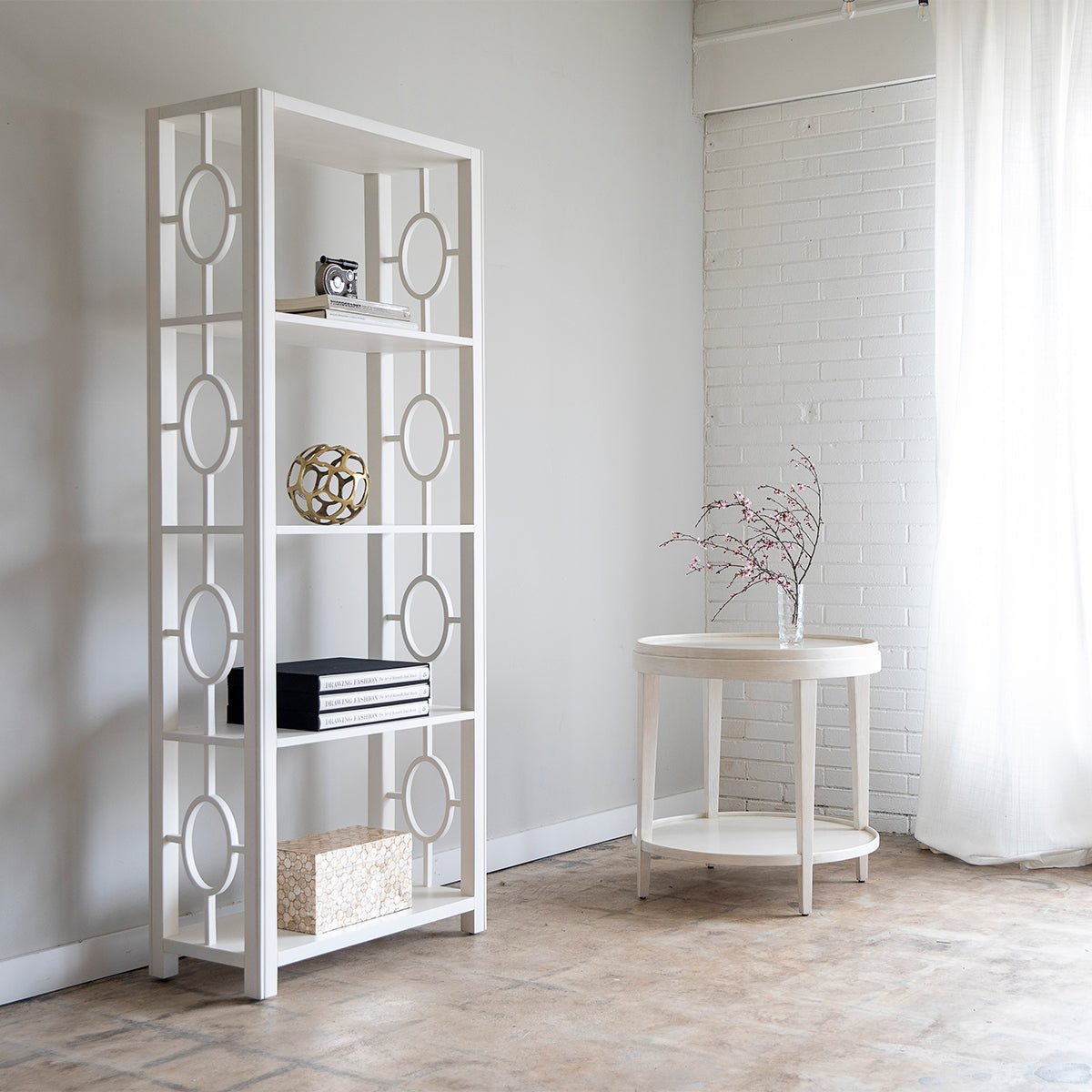 Classic Distressed White Round End Table - English Georgian America