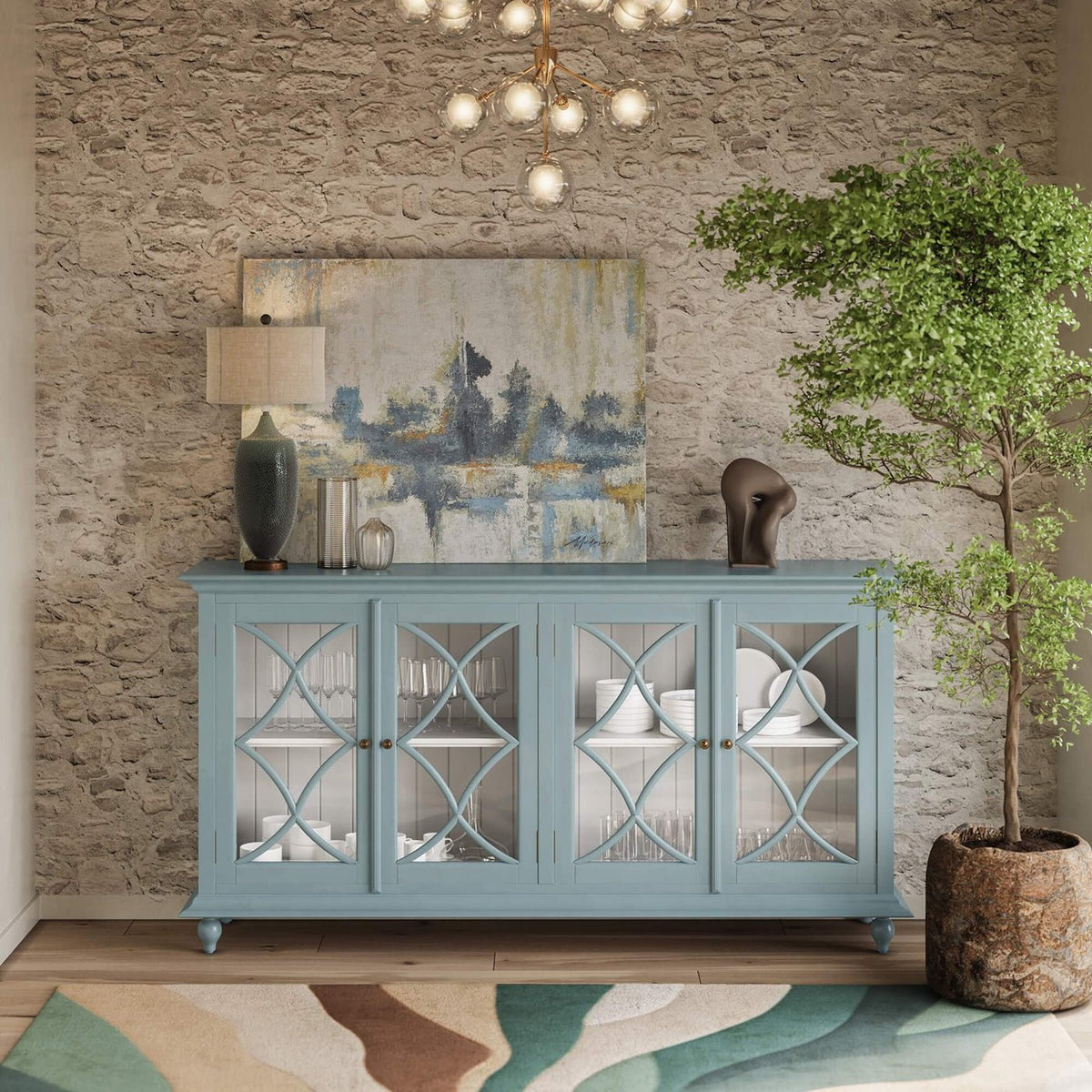 Classic Four Door Credenza - Frosted Blue - English Georgian America